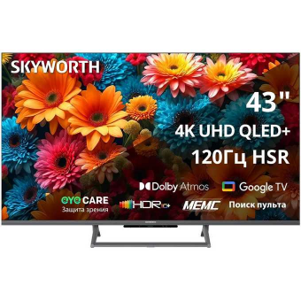 43" Телевизор Skyworth 43Q67H черный QLED 3840x2160, 4K Ultra HD, 120 Гц, Wi-Fi, Smart TV, Google TV