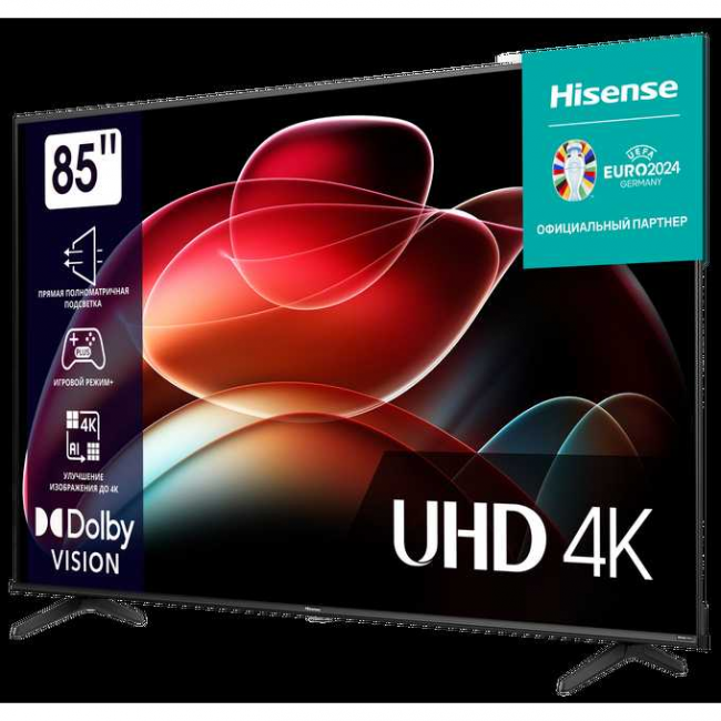 85" Телевизор Hisense 85A6K черный 3840x2160, 4K Ultra HD, 60 Гц, Wi-Fi, Smart TV, VIDAA