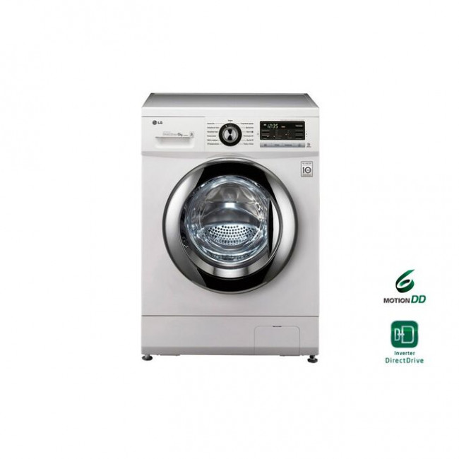 Стиральная машина LG F1096ND3 85x60x44см Класс: A+ загр.фронтальная макс.:6кг белый 1000 об/мин, барабан серебристый, дисплей