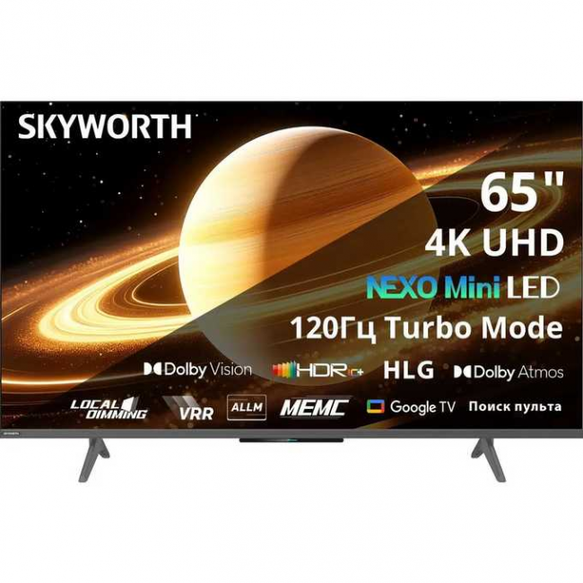 65" Телевизор Skyworth 65X66H черный Mini-LED 3840x2160, 4K Ultra HD, 120 Гц, Wi-Fi, Smart TV, Google TV 65" Телевизор Skyworth 65X66H черный Mini-LED 3840x2160, 4K Ultra HD, 120 Гц, Wi-Fi, Smart TV, Google TV