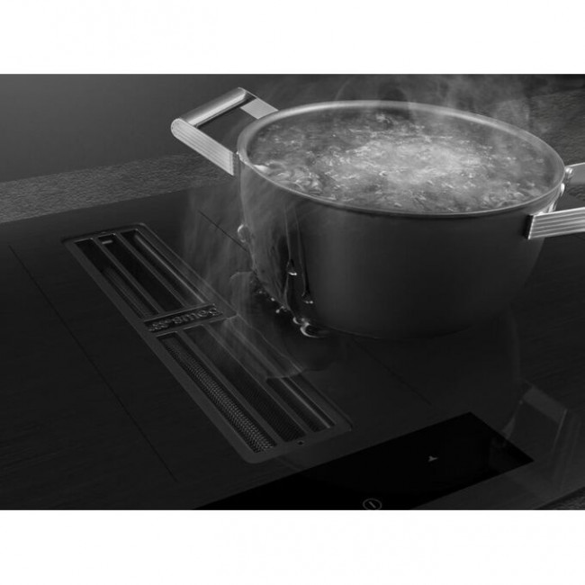 Варочная поверхность со встроенной вытяжкой Smeg HOBD382MB2 83см, индукция, слайдерное управление, 4 зоны нагрева, 9 уровней мощности