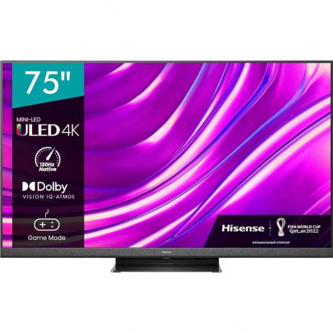 75" Телевизор Hisense 75U8KQ серый 3840x2160, 4K Ultra HD, 120 Гц, Wi-Fi, Smart TV, VIDAA 75" Телевизор Hisense 75U8KQ серый 3840x2160, 4K Ultra HD, 120 Гц, Wi-Fi, Smart TV, VIDAA