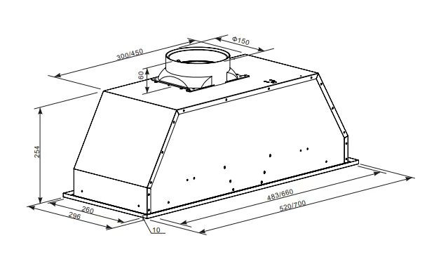 Вытяжка полновстраиваемая Oasis UM-52S серебристый