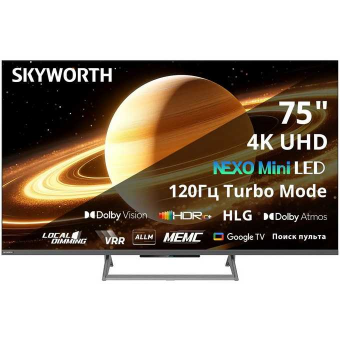 75" Телевизор Skyworth 75X67H черный QLED 3840x2160, 4K Ultra HD, 120 Гц, Wi-Fi, Smart TV, Google TV