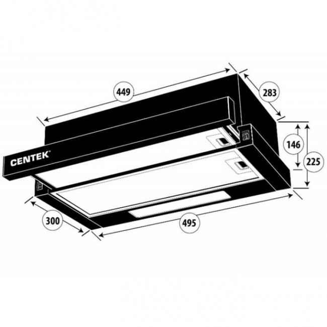 Вытяжка Centek СТ-1840-50 SS (сталь) ширина 50 см. слайдер 600 мЗЈчас, 67 Вт. диаметр 150 мм