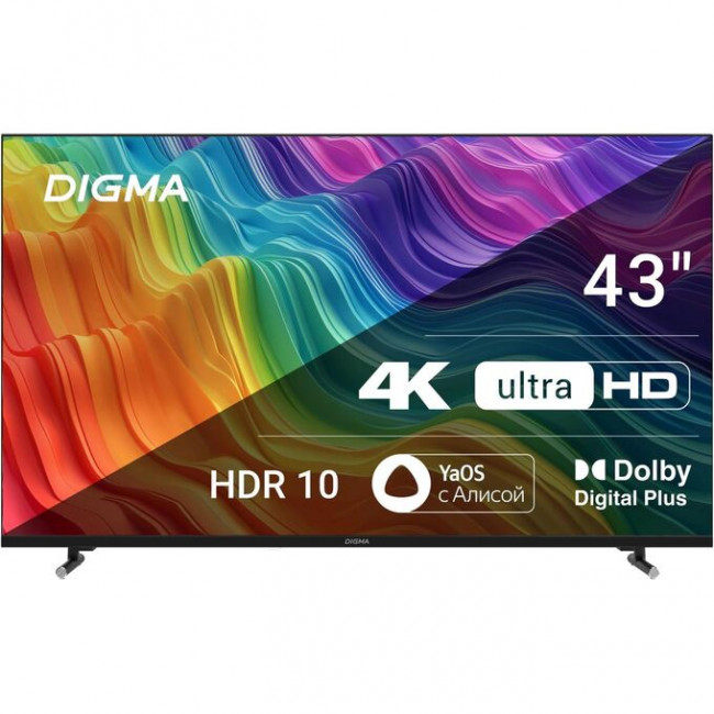 43" Телевизор Digma DM-LED43UBB33 черный 3840x2160, 4K Ultra HD, 60 Гц, Wi-Fi, Smart TV, Яндекс.ТВ