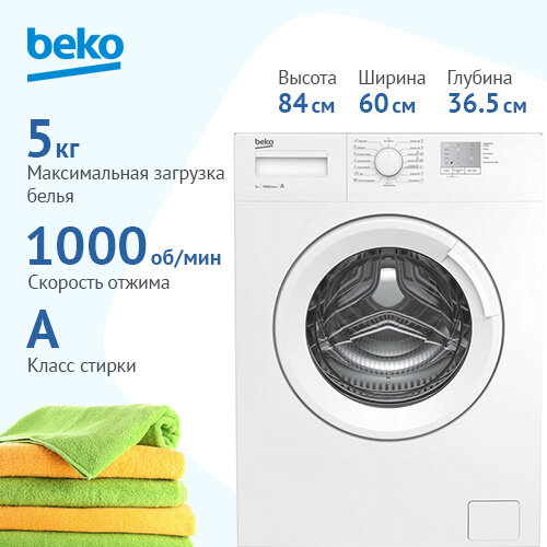 Стиральная машина Beko WRS5511BWW 5 кг, 1000 оборотов, 36,5 см