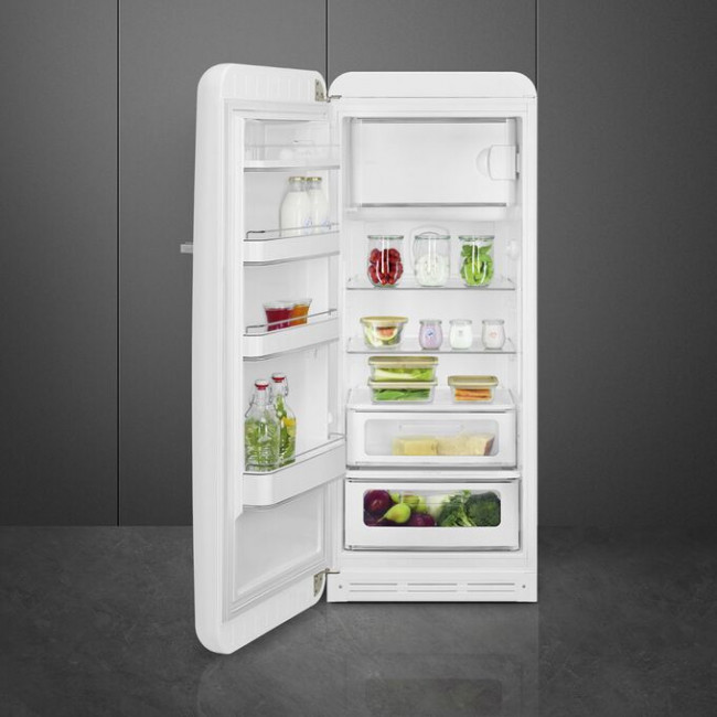 Холодильник SMEG FAB28LWH6 отдельностоящий, стиль 50-х, однокамерный, внутренняя морозильная камера, объем 270л (244 + 26) LED освещение Холодильник SMEG FAB28LWH6 отдельностоящий, стиль 50-х, однокамерный, внутренняя морозильная камера, объем 270л (244 + 26) LED освещение