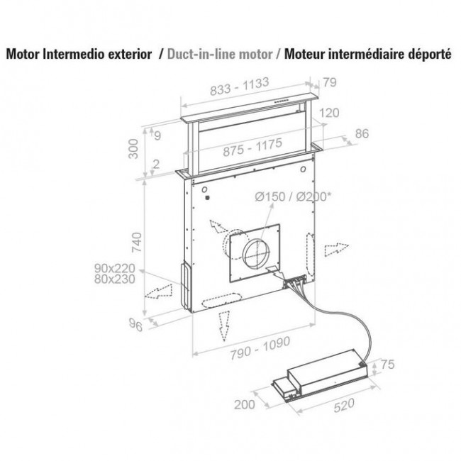 Вытяжка PANDO E-320/90 IX-CR.Touch V.950 SEC черное стекло