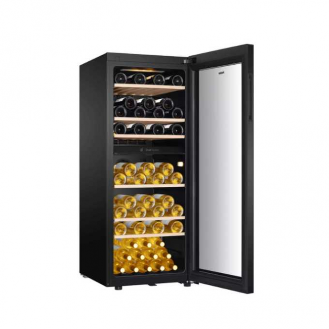 Винный шкаф HAIER FWC77GDAE1 (B408FHE00RU) двухкамерный вместимость: 77 бутылок, черный